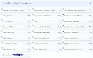 Kaati Zone Rolls & Wraps menu 