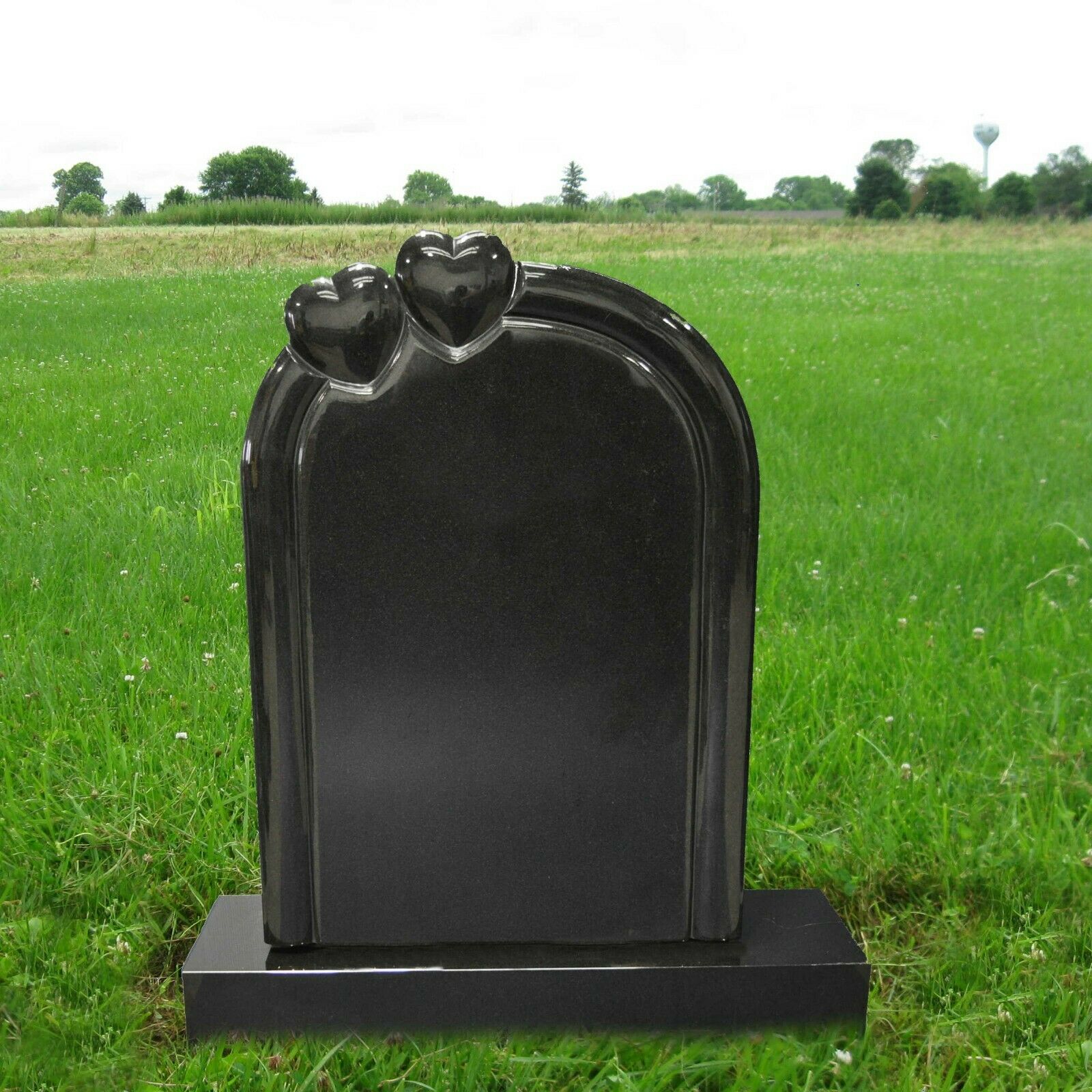 Image 01 -  Monument Granite Absolute Black Carved Two Hearts Marker Cemetery Stone MN-15