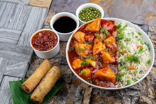 Paneer Hot Garlic Bowl + Spring Roll (2 pcs)