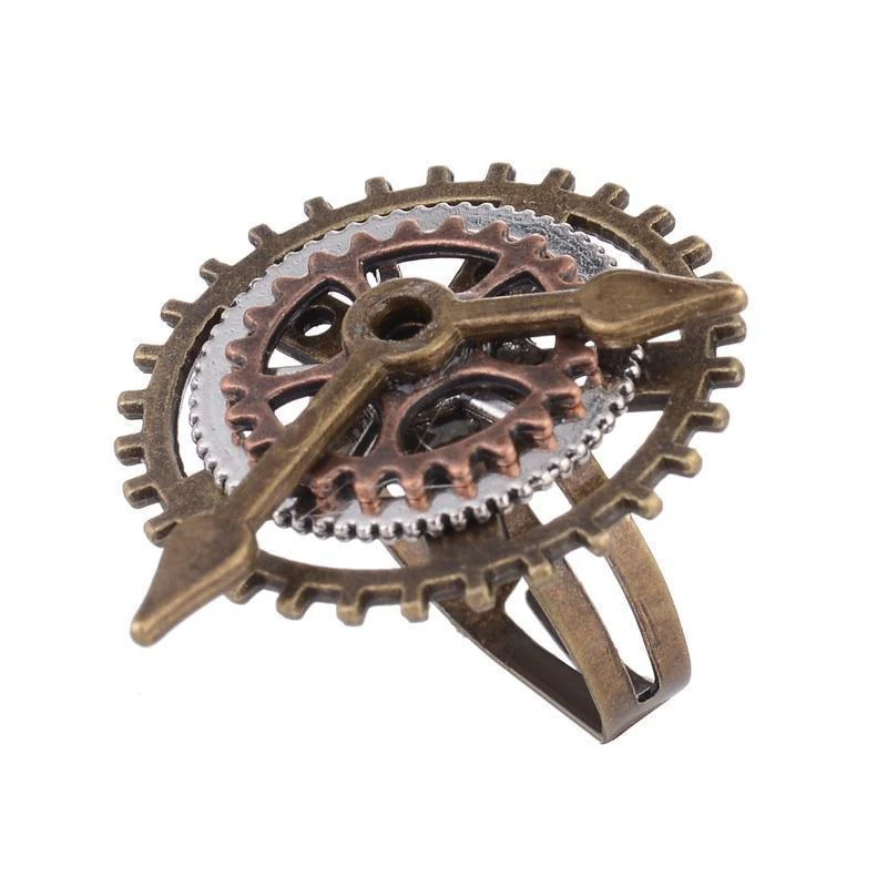 Vintage Design Klokwijzer Tandwielen Steampunk Ring. Unieke retro look ring. Geef je stijl een vleugje steampunk. Een blikvanger en gespreksstarter.