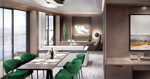 evrima-The-Grand-Suite-Living-Area.jpg - The living area of a Grand Suite aboard the new luxury yacht Evrima. 