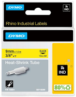 Tape DYMO Rhino kabelmerk.sort/gul 9mm (Org.nr.18054)