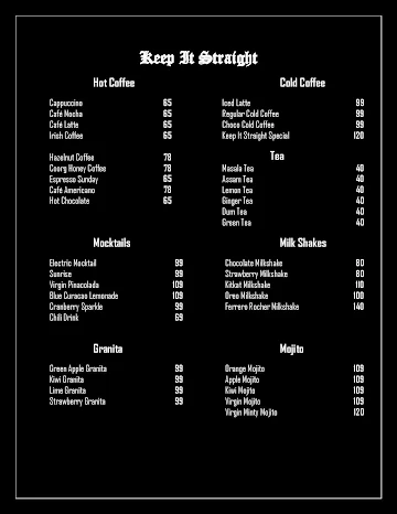 Keep It Straight Cafe menu 