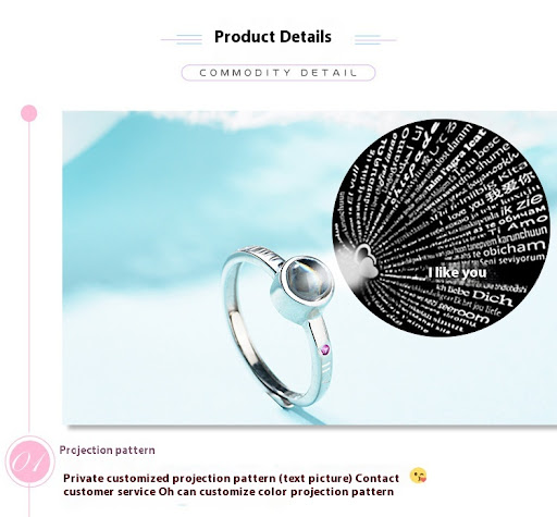 Title 2, Sterling Silver 925 "I Love You" Projection Adj...
