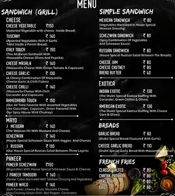 Shakti - The Sandwich Shop menu 