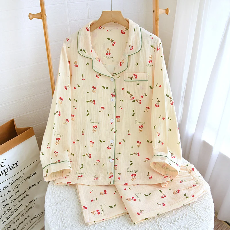 Cotton Cloth Pajamas Women's Spring Autumn Thin Long Sleeve Suit