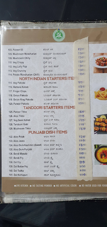 Hotel Udupi Sagar menu 