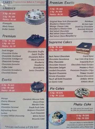 7th Heaven Cake Shop menu 