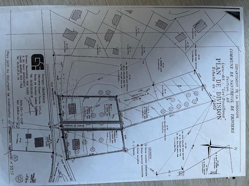 Vente terrain  2167 m² à Nantheuil (24800), 18 500 €