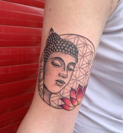 Dotted Floral Buddha Tattoo