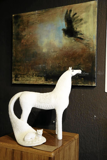 Ceramic white horse by Carol Hayward-Fell.