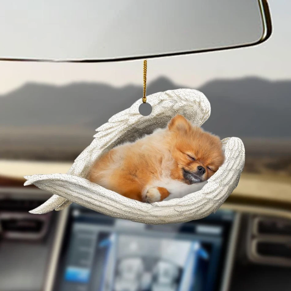 Auto Hanger Slapende Hond Engel Home Decor Acryl Showcase Hangende Ornamenten Voor Deuren Leuke en kalmerende decoratie voor uw auto en huis
