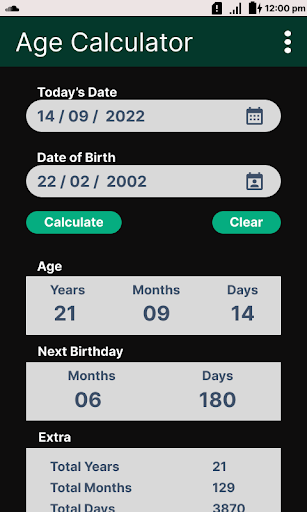 Screenshot Age Calculator: Date of Birth