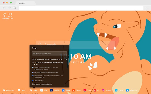 Charizard pop animation HD new tab page theme