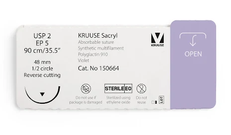 KRUUSE Sacryl Sutur, USP 2/EP 5, 90 cm, violet, 12st