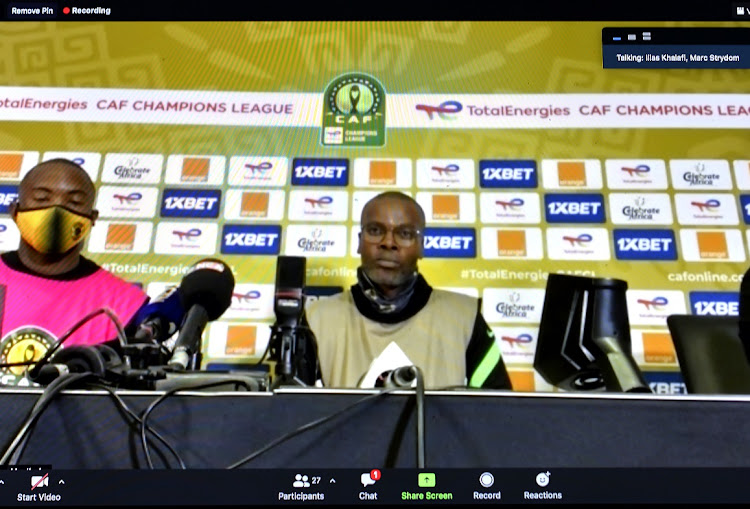 Bernard Parker and Kaizer Chiefs caretaker coach Arthur Zwane during the virtual press conference aheda of their second leg of the Caf Champions League semifinal against Wydad Athletic on June 25, 2021.