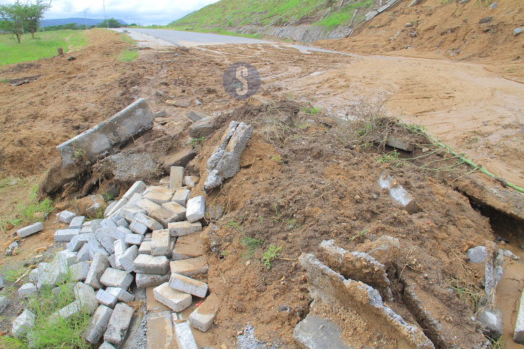 Part of the destroyed service lane along Green Park area in Athi River, Machakos County. It was destroyed by the ongoing heavy rainfalls.