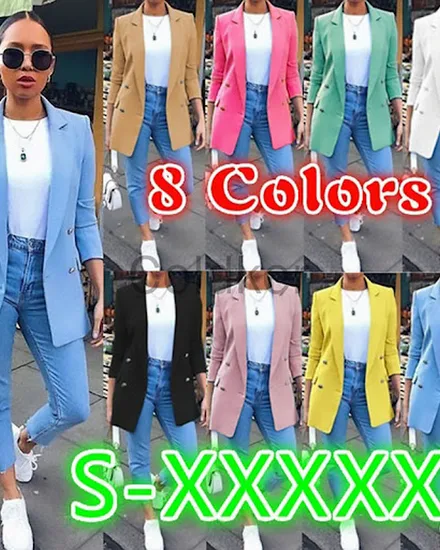 2022 Fashion Elegant Women Blazer Lapel Solid Cardigan Mi... - 0