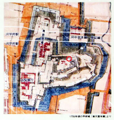 甲府城：１７０５年頃の甲府城(楽只堂年録より) 本丸櫓跡