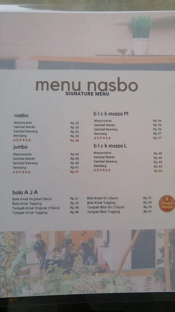 Sego Pithek menu 