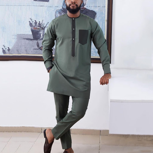 Title 5, Mens Pocket Button Long Sleeve Top Trousers Su...