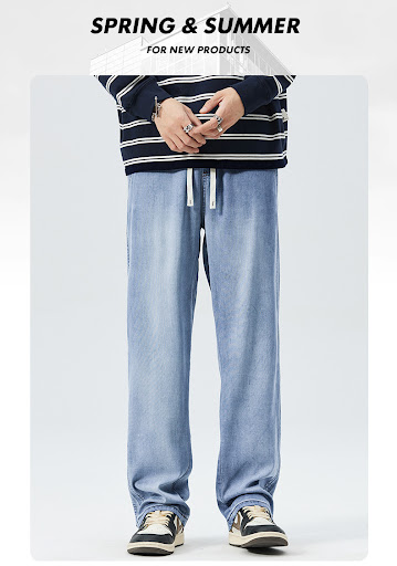 Title 13, Mens Loose Straight Ice Silk Thin Casual Wide ...