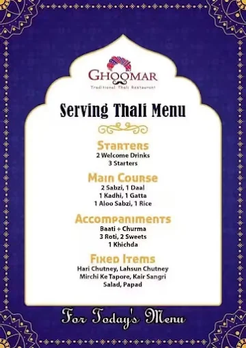 Ghoomar Traditional Thali Restaurant menu 