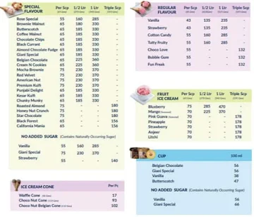 Giani's Ice Cream menu 