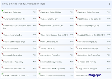 China Trail by Moti Mahal Of India menu 