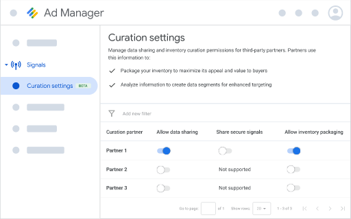 Contoh halaman "Setelan seleksi" di Google Ad Manager