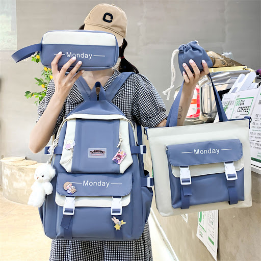 Title 3, Womens Schoolbag Four-Piece Canvas Backpack Se...