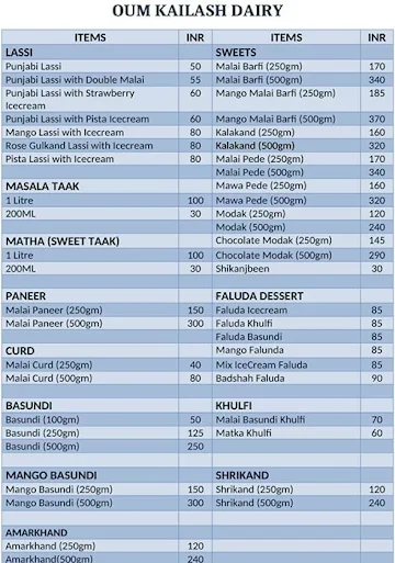 Oum Kailash Dairy menu 