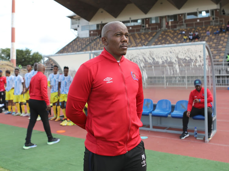 Orbit College coach Pogiso Makhoye during the Motsepe Foundation Championship match against Magesi at Peter Mokaba.