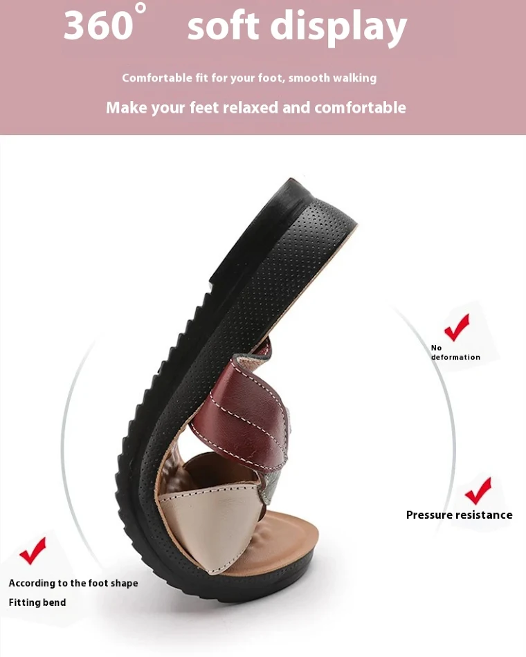 Sandales d'été pour femmes en cuir très doux, à fond plat, confortables. Idéales pour les journées chaudes et les promenades.