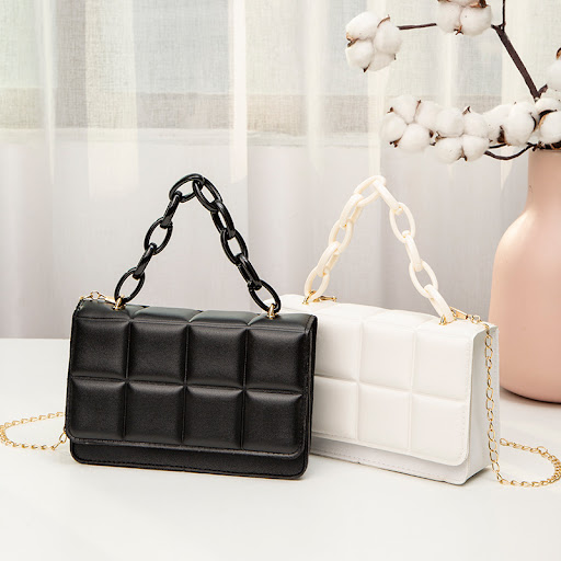Title 2, Plaid Embossed Small Square Bag Solid Color Tas...