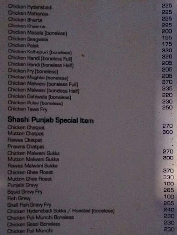 Shashi Punjab menu 