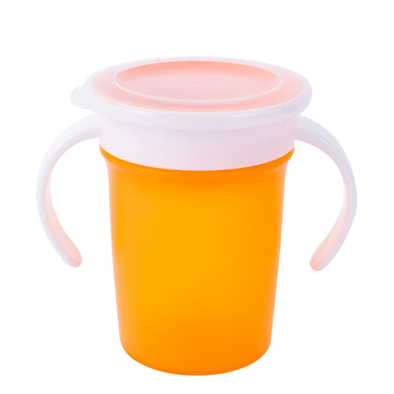 Lekvrije siliconen drinkbeker voor baby's, 360 graden draaibaar, magische fles met klapdeksel en dubbele handgreep.