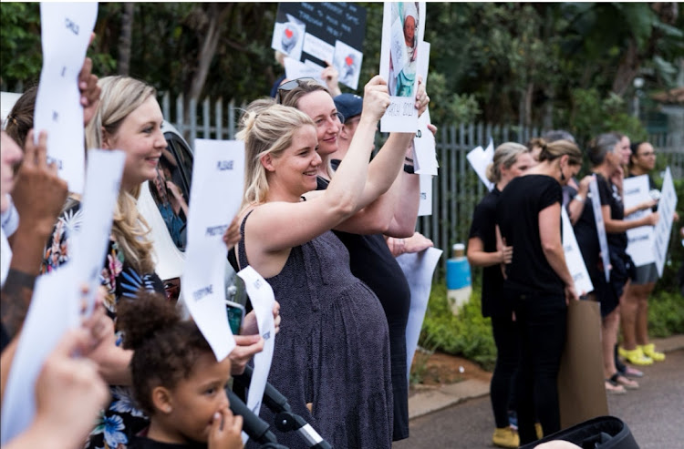 Mums-to-be joined the protest against the closure of overnight paediatric and maternity services at Alberlito Hospital.