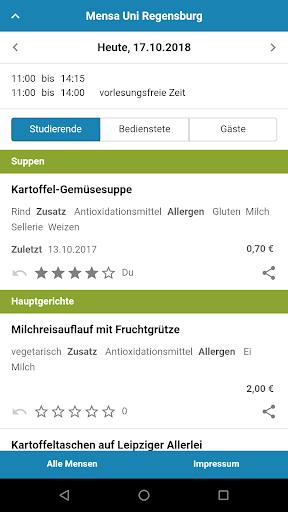 Screenshot Mensa Regensburg