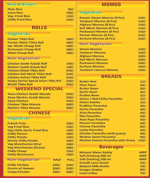 Hungry Section menu 