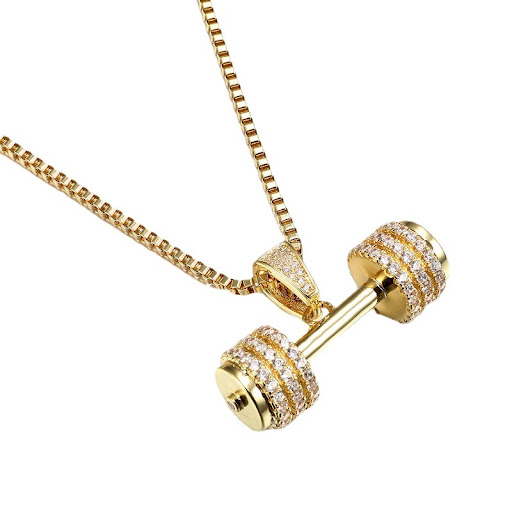 Title 2, Diamond-studded zircon gold dumbbell pendant