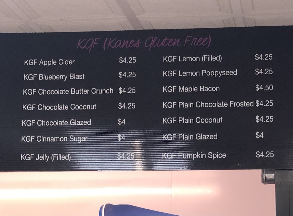 Kane's Donuts gluten-free menu