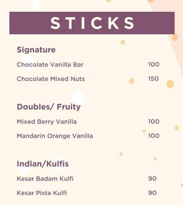 Artiste Handcrafted Ice Cream menu 