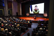 Volodymyr Zelenskyy, Ukraine's president, addressing members of Congress virtually at the US Capitol in Washington, DC, on Wednesday, March 16 2022.