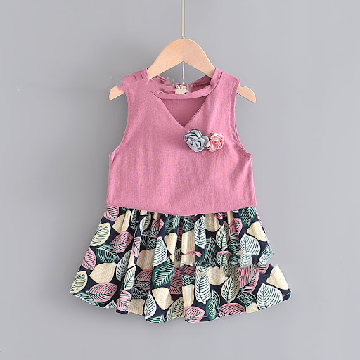 Title 5, Girls Sleeveless Flower Blouse + Leaf Print Ski...