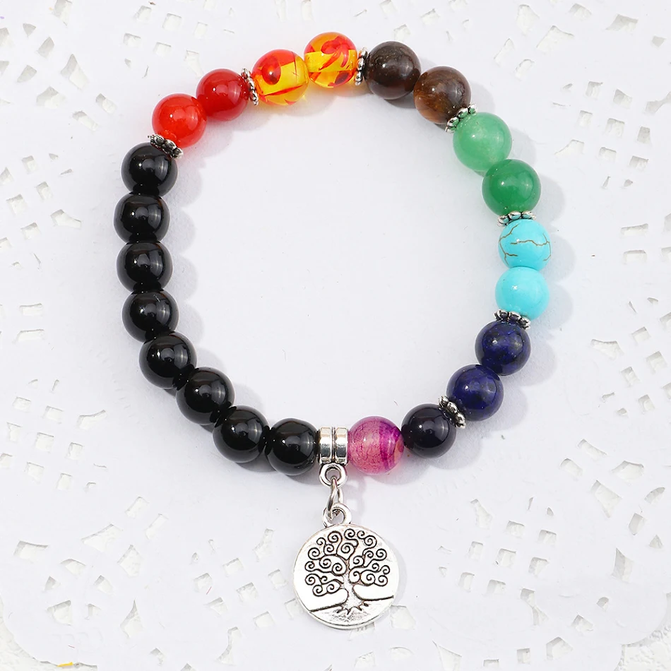 Conjunto Pingente Árvore da Vida Chakras & Pulseira Yoga — Equilíbrio Energético. Perfeito para Meditação e Mindfulness.