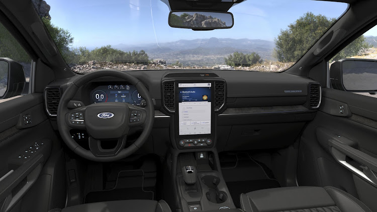 A full-width 12.4-inch LCD instrument cluster is the same as the one doing duty in the Ranger Raptor.