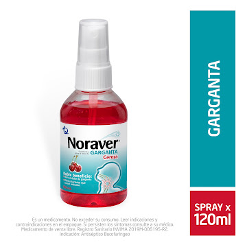 Noraver Garganta Benzocaina 2% Tecnoquímicas Cereza Spray x 120 ml  