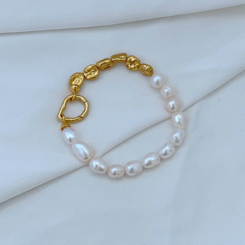 Pulseira colar de pérolas barrocas de água doce, estilo leve e luxuoso, design irregular, elegante e delicado.
