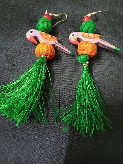 Handpainted Fabric Earrings Set